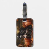 Yorkipoo Puppy Autumn Delight Pumpkin Gepäckanhänger (Rückseite vertikal)