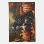Yorkipoo Puppy Autumn Delight Pumpkin Geschirrtuch (Vertikal)