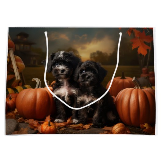 Yorkipoo Puppy Autumn Delight Pumpkin Große Geschenktüte (Vorderseite)