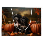 Yorkipoo Puppy Autumn Delight Pumpkin Große Geschenktüte (Rückseite)
