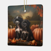 Yorkipoo Puppy Autumn Delight Pumpkin Keramikornament (Links)