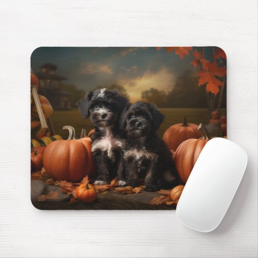 Yorkipoo Puppy Autumn Delight Pumpkin Mousepad (Mit Mouse)