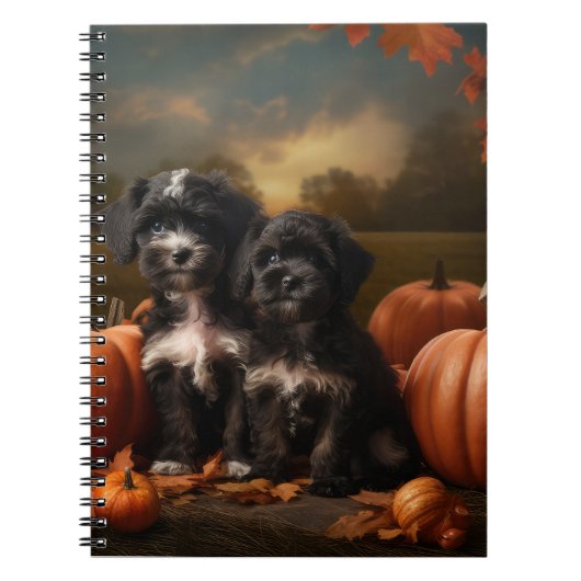Yorkipoo Puppy Autumn Delight Pumpkin Notizblock (Vorderseite)