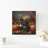 Yorkipoo Puppy Autumn Delight Pumpkin Quadratische Wanduhr (Zuhause)