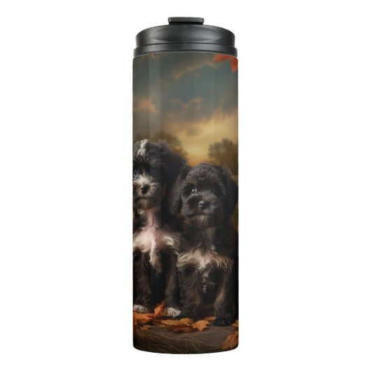 Yorkipoo Puppy Autumn Delight Pumpkin Thermosbecher (Vorderseite)