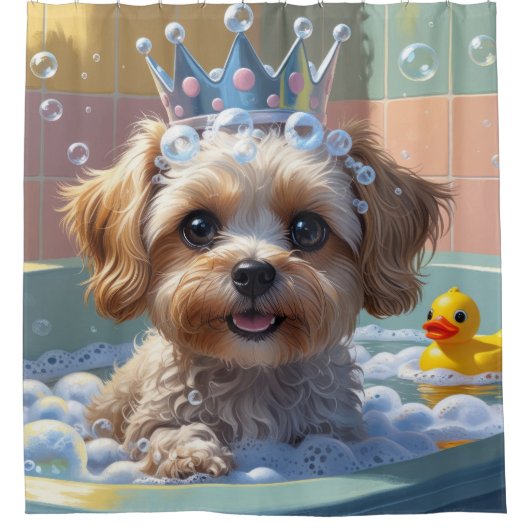 Yorkipoo Sloppy Sleepy Niedlich Funny Duschvorhang (Vorderseite)
