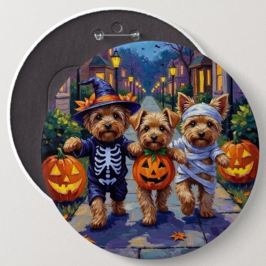 Yorkipoo Trick-or-Treating in Halloween-Kostümen Button (Vorne & Hinten)