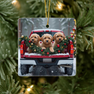 Yorkipoo Weihnachten Rotes Lastwagen Geschenk Keramikornament
