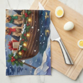 Yorkipoo Weihnachtsboot-Feiertag Geschirrtuch (Viertel Falte)