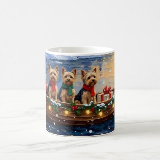 Yorkipoo-Weihnachtsboot-Feiertag Kaffeetasse (Mittel)