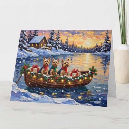 Yorkipoo-Weihnachtsboot-Feiertag Karte (Vorderseite)
