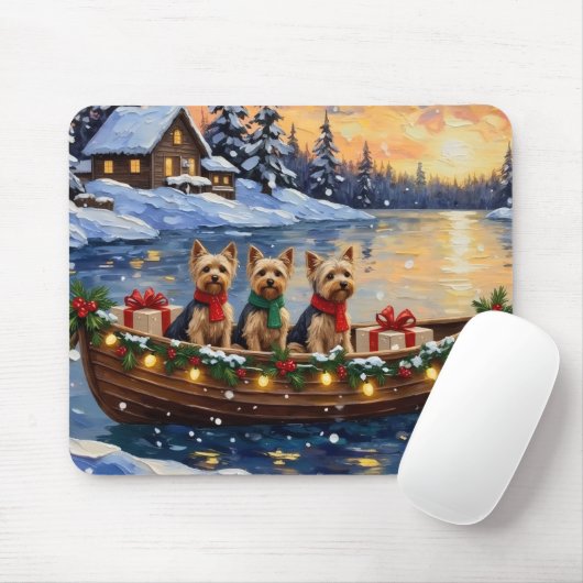 Yorkipoo-Weihnachtsboot-Feiertag Mousepad (Mit Mouse)