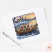 Yorkipoo Weihnachtsboot-Feiertag Quadratischer Aufkleber (Umschlag)