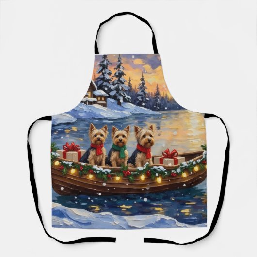 Yorkipoo-Weihnachtsboot-Feiertag Schürze (Vorderseite)