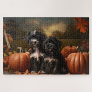 Yorkipoo-Welpe Herbstfreude Kürbis Puzzle