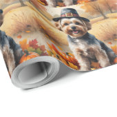 Yorkipos im Herbst hinterlässt Erntedank Kunst Geschenkpapier (Rolleneckpunkt)