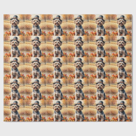 Yorkipos im Herbst hinterlässt Erntedank Kunst Geschenkpapier (Flach)