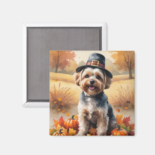 Yorkipos im Herbst hinterlässt Erntedank Kunst Magnet (Vorderseite/Rückseite)