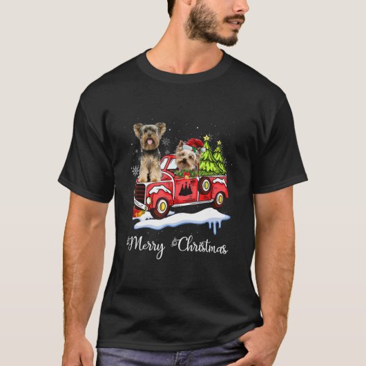 Yorks Ride Red Truck Weihnachten T-Shirt (Vorderseite)