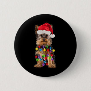 Yorkshire Christmas Yorkie Dog Weihnachtsmannmütze Button