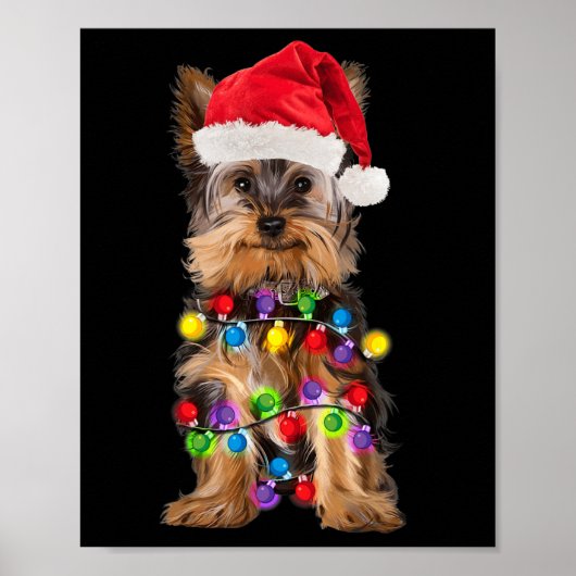 Yorkshire Christmas Yorkie Dog Weihnachtsmannmütze Poster (Vorne)