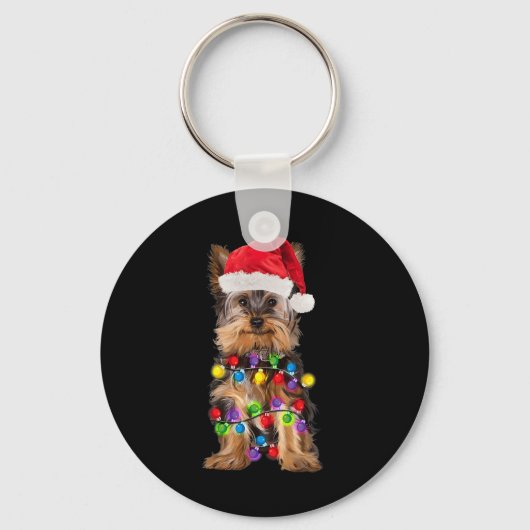 Yorkshire Christmas Yorkie Dog Weihnachtsmannmütze Schlüsselanhänger (Vorderseite)