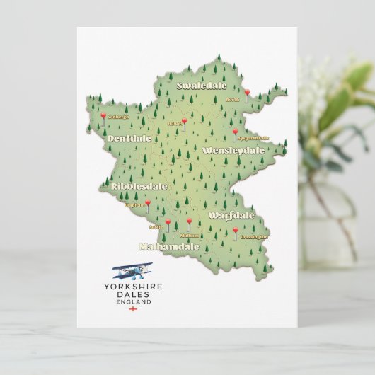 Yorkshire Dales England Map (Stehend Vorderseite)