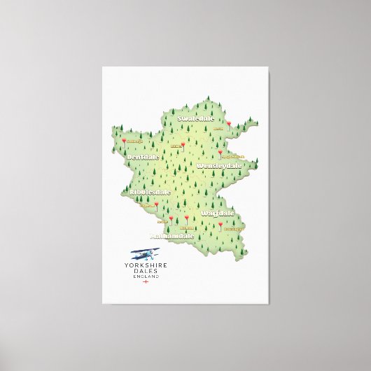 Yorkshire Dales England Map Leinwanddruck (Vorderseite)