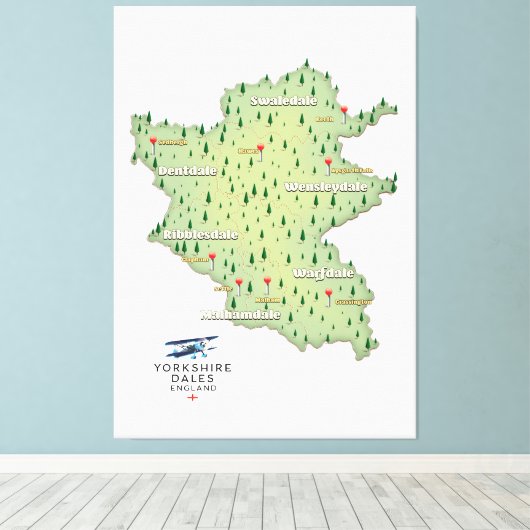 Yorkshire Dales England Map Leinwanddruck (Insitu (Holzboden))