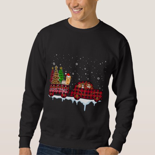 Yorkshire Dog Christmas Red Kariert Truck Santa Xm Sweatshirt (Vorderseite)