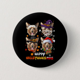 Yorkshire Dog Hallothanksmas Halloween Thanksgivin Button
