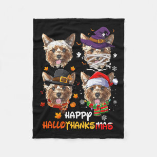 Yorkshire Dog Hallothanksmas Halloween Thanksgivin Fleecedecke