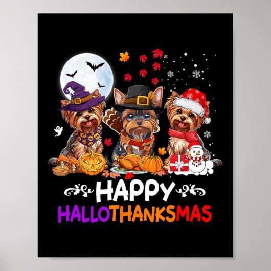 Yorkshire Dog Weihnachten Frohe Hallothankmas Dank Poster (Vorne)