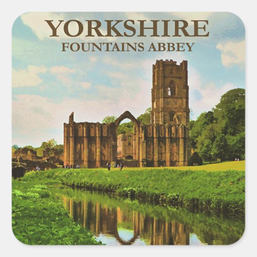 Yorkshire, Fountains Abbey, Quadratischer Aufkleber (Vorderseite)