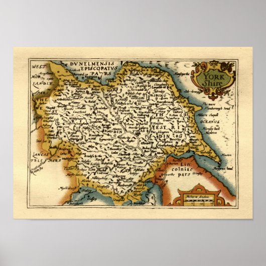 Yorkshire Landkreis Map, England Poster (Vorne)