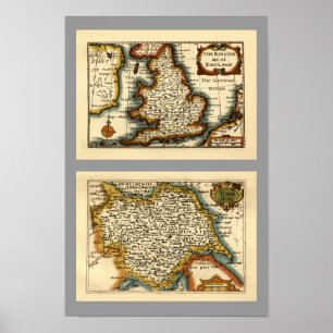 Yorkshire Landkreis Map, England Poster