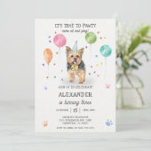 Yorkshire Lasse Dog Pawty Puppy Birthday Pink Einladung (Stehend Vorderseite)