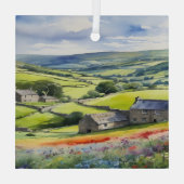 "Yorkshire Meadowsong" Landscape Yorkshire Dales Ornament Aus Glas (Rückseite)