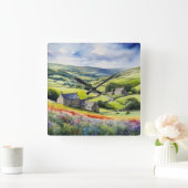 "Yorkshire Meadowsong" Landscape Yorkshire Dales Quadratische Wanduhr (Zuhause)
