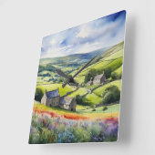 "Yorkshire Meadowsong" Landscape Yorkshire Dales Quadratische Wanduhr (Winkel)