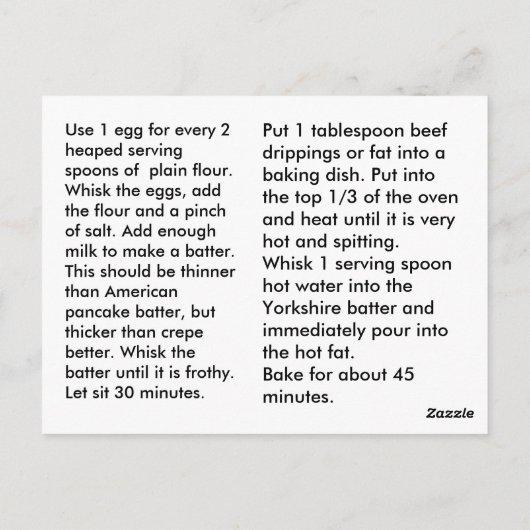 Yorkshire Pudding Postkarte (Rückseite)