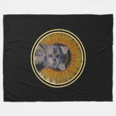Yorkshire Puppy Dog & Sunflower auf Black Fleecedecke (Vorderseite (Horizontal))