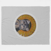 Yorkshire Puppy Dog & Sunflower auf Light Grau Fleecedecke (Vorderseite (Horizontal))