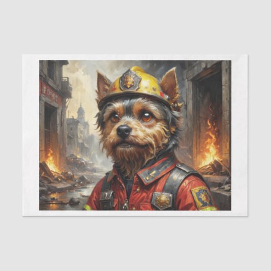 Yorkshire Terrier als Feuerwehrmann Seidenpapier (Vorderseite)