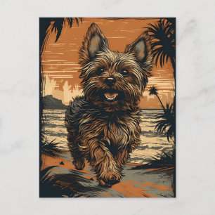 Yorkshire-Terrier am Strand Postkarte