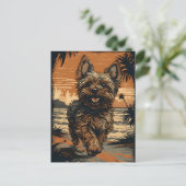 Yorkshire-Terrier am Strand Postkarte (Stehend Vorderseite)