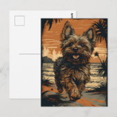 Yorkshire-Terrier am Strand Postkarte (Vorne/Hinten)