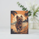 Yorkshire-Terrier am Strand Postkarte (Stehend Vorderseite)