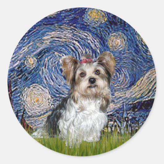 Yorkshire Terrier (Biewer) - Starry Night Runder Aufkleber (Vorderseite)
