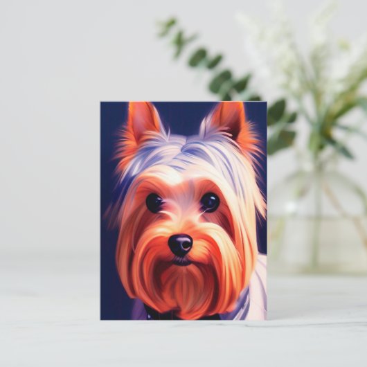 Yorkshire Terrier Blue Portrait 003 Postcard Postkarte (Stehend Vorderseite)